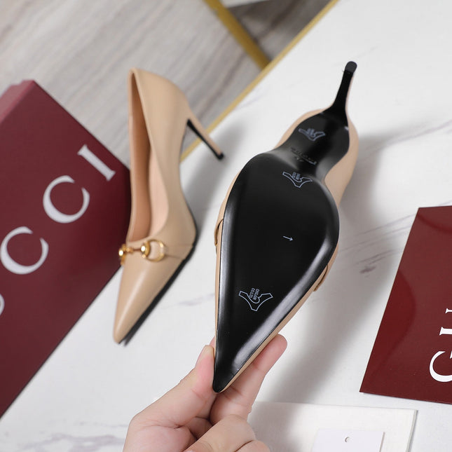GUCCI 26S HORSEBIT PUMPS 85 MM IN BEIGE CALFSKIN