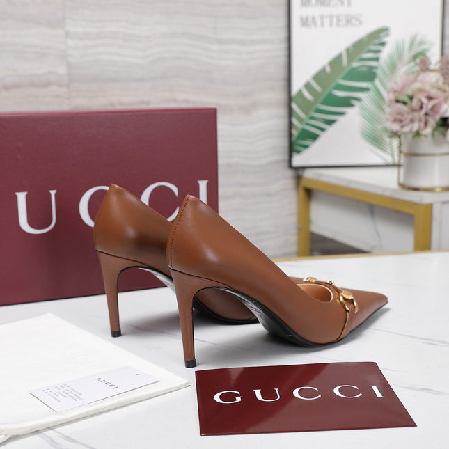 GUCCI 26S HORSEBIT PUMPS 85 MM IN LIGHT BROWN CALFSKIN