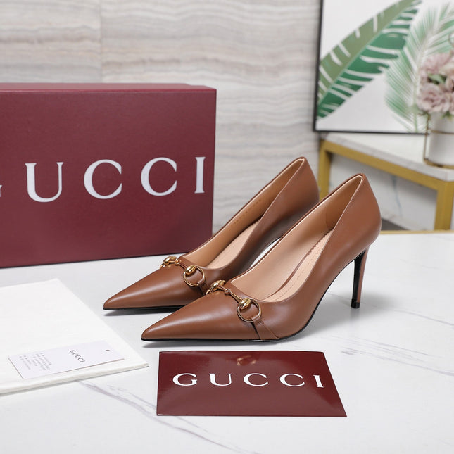 GUCCI 26S HORSEBIT PUMPS 85 MM IN LIGHT BROWN CALFSKIN