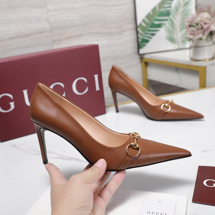 GUCCI 26S HORSEBIT PUMPS 85 MM IN LIGHT BROWN CALFSKIN