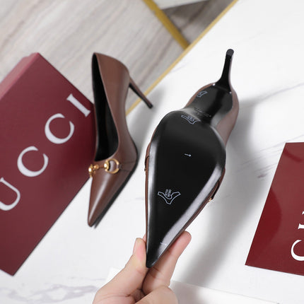 GUCCI 26S HORSEBIT PUMPS 85 MM IN DARK BROWN CALFSKIN