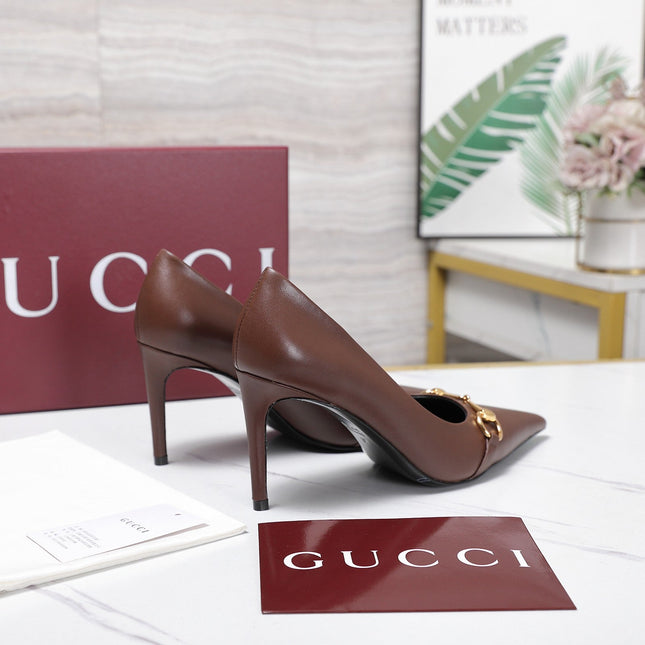 GUCCI 26S HORSEBIT PUMPS 85 MM IN DARK BROWN CALFSKIN