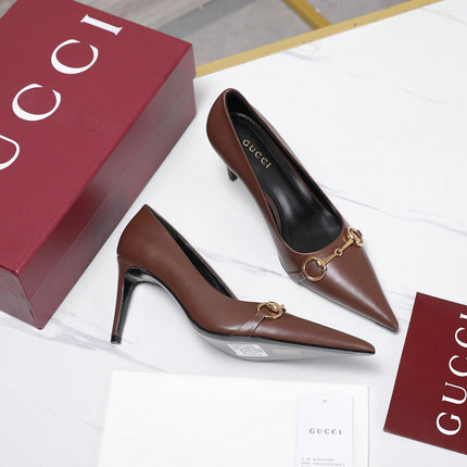 GUCCI 26S HORSEBIT PUMPS 85 MM IN DARK BROWN CALFSKIN