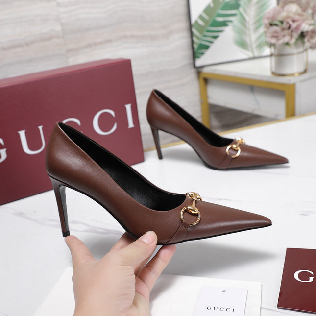 GUCCI 26S HORSEBIT PUMPS 85 MM IN DARK BROWN CALFSKIN