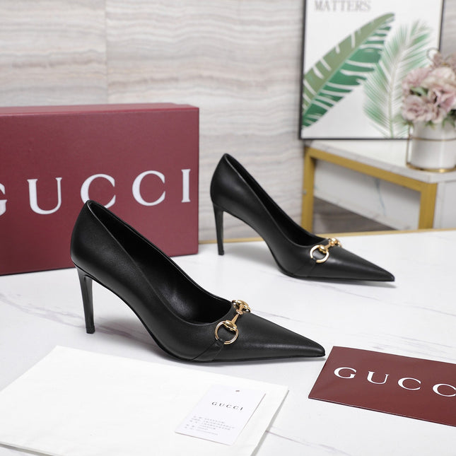 GUCCI 26S HORSEBIT PUMPS 85 MM IN BLACK CALFSKIN