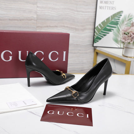 GUCCI 26S HORSEBIT PUMPS 85 MM IN BLACK CALFSKIN