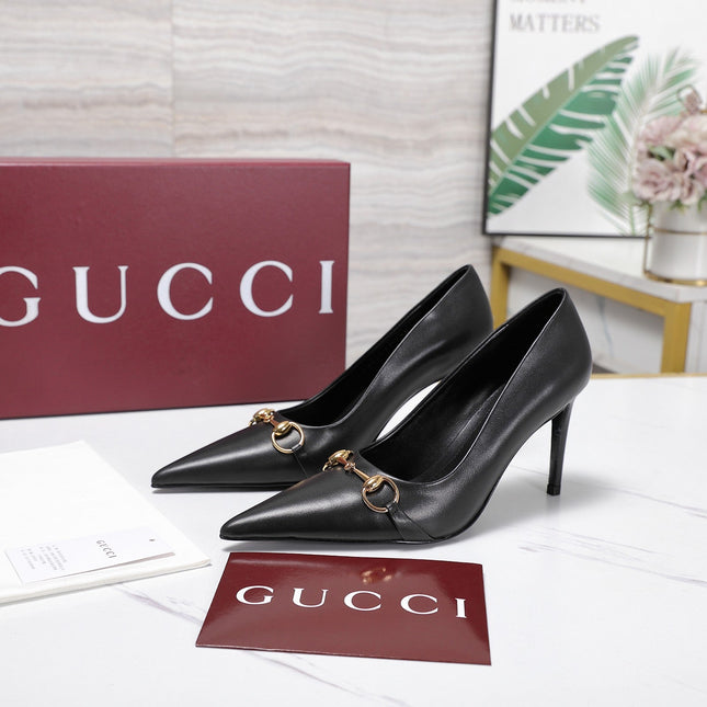 GUCCI 26S HORSEBIT PUMPS 85 MM IN BLACK CALFSKIN