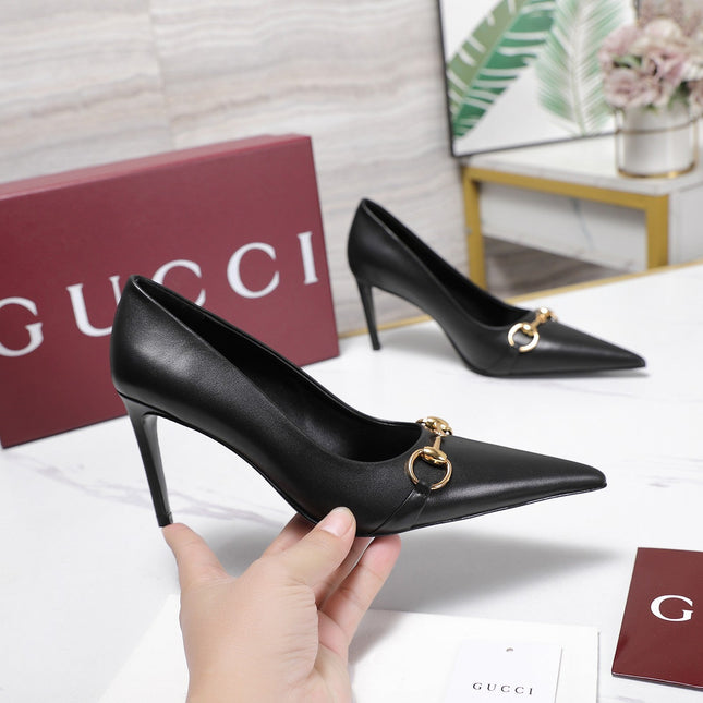 GUCCI 26S HORSEBIT PUMPS 85 MM IN BLACK CALFSKIN