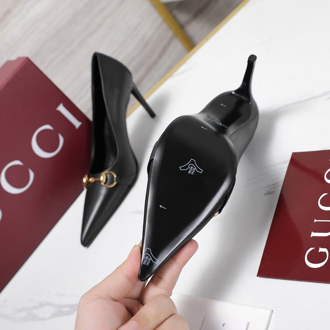 GUCCI 26S HORSEBIT PUMPS 85 MM IN BLACK CALFSKIN