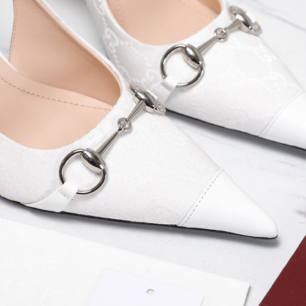 GUCCI 26S SLINGBACK PUMPS 85 MM IN WHITE CANVAS AND CALFSKIN
