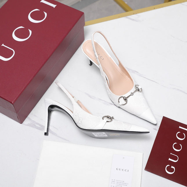 GUCCI 26S SLINGBACK PUMPS 85 MM IN WHITE CANVAS AND CALFSKIN