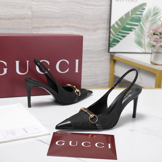 GUCCI 26S SLINGBACK PUMPS 85 MM IN BLACK CANVAS AND CALFSKIN