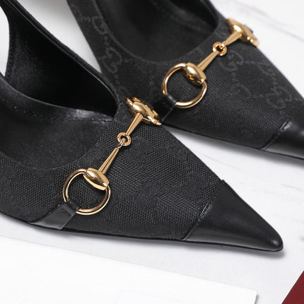 GUCCI 26S SLINGBACK PUMPS 85 MM IN BLACK CANVAS AND CALFSKIN