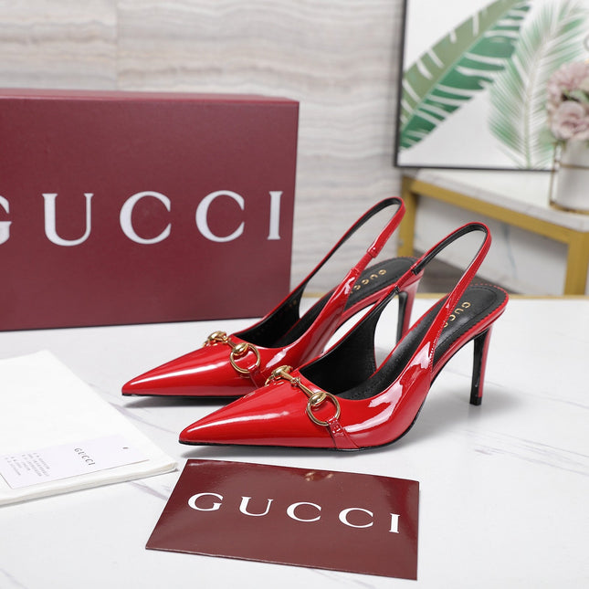 GUCCI 26S SLINGBACK PUMPS 85 MM IN RED GLOSSY CALFSKIN