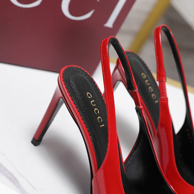 GUCCI 26S SLINGBACK PUMPS 85 MM IN RED GLOSSY CALFSKIN