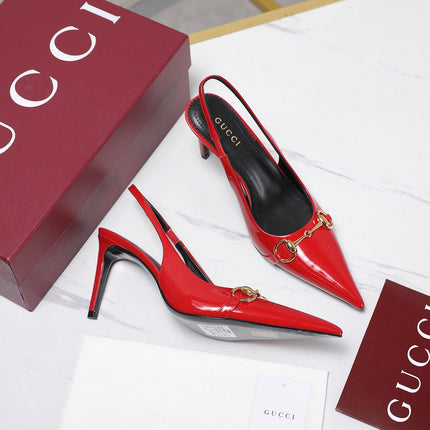 GUCCI 26S SLINGBACK PUMPS 85 MM IN RED GLOSSY CALFSKIN