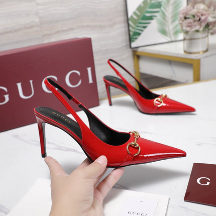 GUCCI 26S SLINGBACK PUMPS 85 MM IN RED GLOSSY CALFSKIN
