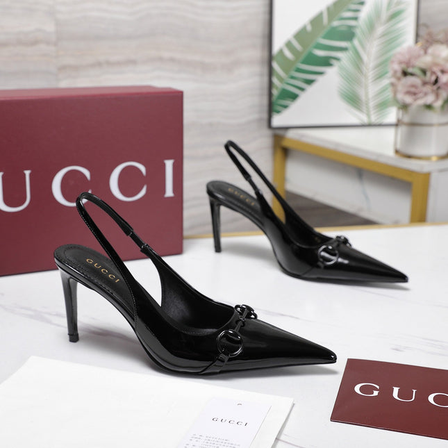 GUCCI 26S SLINGBACK PUMPS 85 MM IN BLACK GLOSSY CALFSKIN
