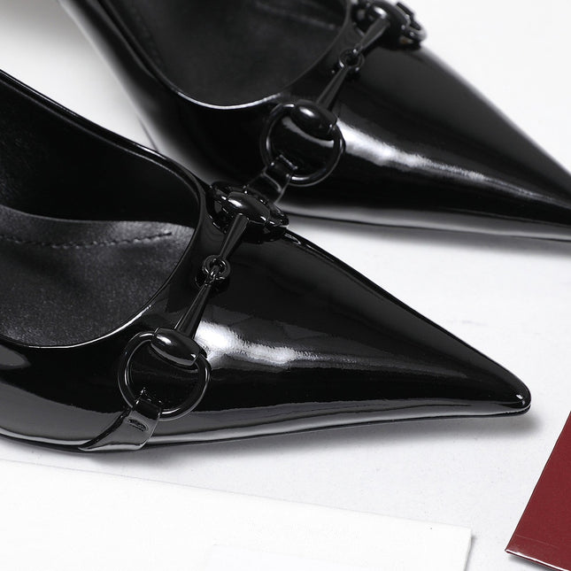 GUCCI 26S SLINGBACK PUMPS 85 MM IN BLACK GLOSSY CALFSKIN