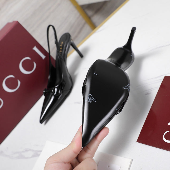 GUCCI 26S SLINGBACK PUMPS 85 MM IN BLACK GLOSSY CALFSKIN