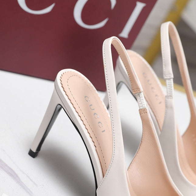 GUCCI 26S SLINGBACK PUMPS 85 MM IN CREAM WHITE CALFSKIN