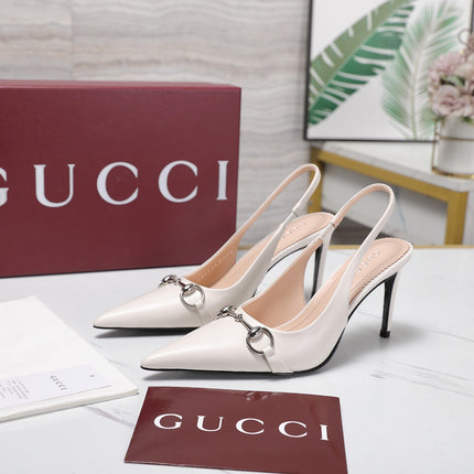 GUCCI 26S SLINGBACK PUMPS 85 MM IN CREAM WHITE CALFSKIN