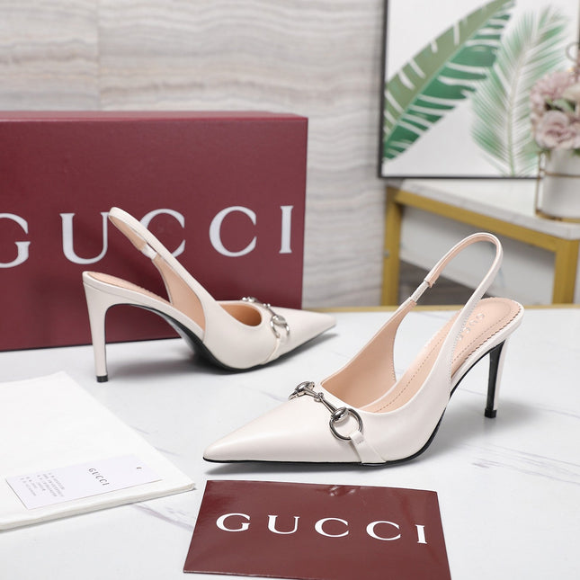 GUCCI 26S SLINGBACK PUMPS 85 MM IN CREAM WHITE CALFSKIN