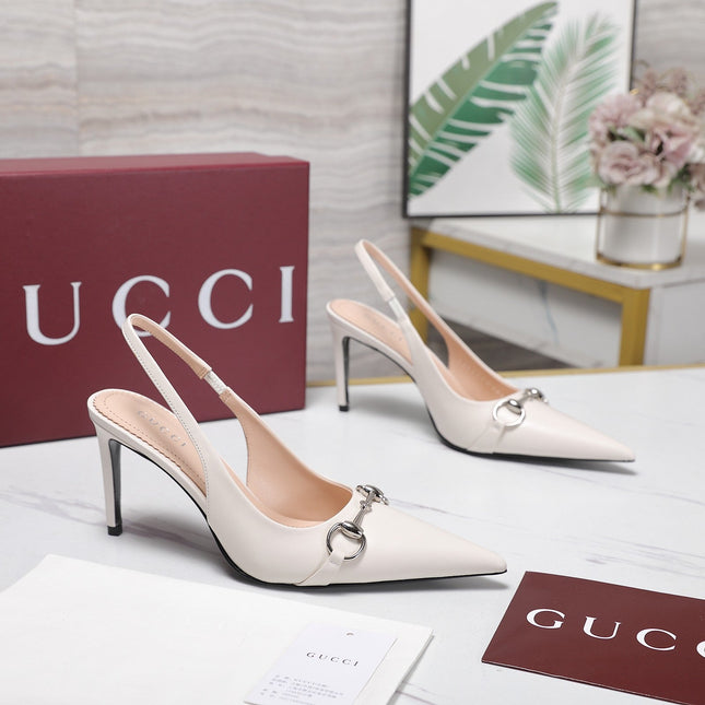 GUCCI 26S SLINGBACK PUMPS 85 MM IN CREAM WHITE CALFSKIN