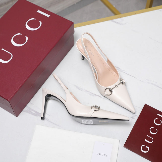 GUCCI 26S SLINGBACK PUMPS 85 MM IN CREAM WHITE CALFSKIN