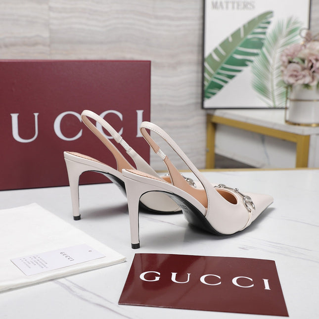 GUCCI 26S SLINGBACK PUMPS 85 MM IN CREAM WHITE CALFSKIN