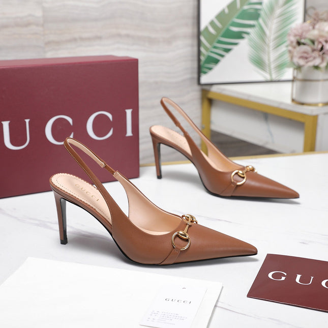GUCCI 26S SLINGBACK PUMPS 85 MM IN LIGHT BROWN CALFSKIN