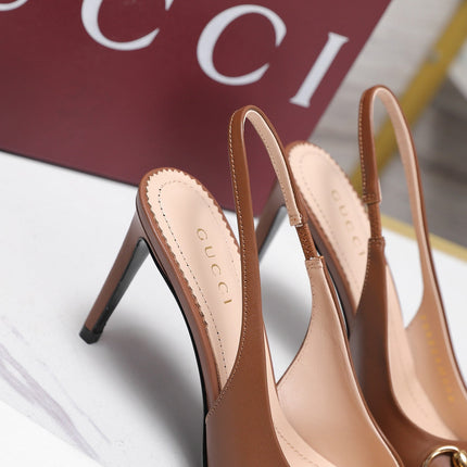 GUCCI 26S SLINGBACK PUMPS 85 MM IN LIGHT BROWN CALFSKIN