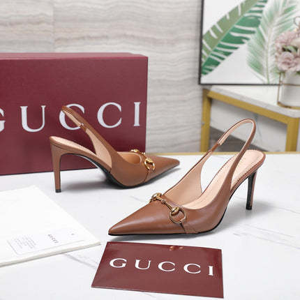GUCCI 26S SLINGBACK PUMPS 85 MM IN LIGHT BROWN CALFSKIN