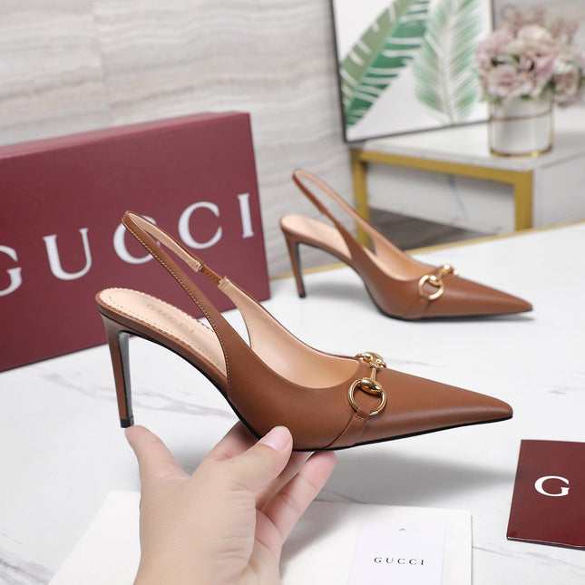 GUCCI 26S SLINGBACK PUMPS 85 MM IN LIGHT BROWN CALFSKIN