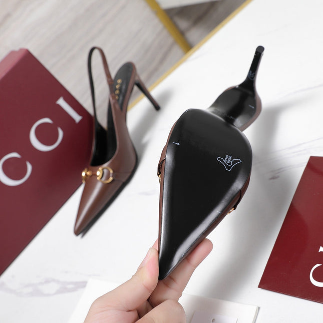 GUCCI 26S SLINGBACK PUMPS 85 MM IN DARK BROWN CALFSKIN
