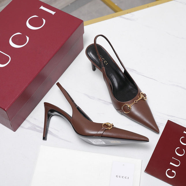 GUCCI 26S SLINGBACK PUMPS 85 MM IN DARK BROWN CALFSKIN