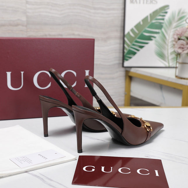 GUCCI 26S SLINGBACK PUMPS 85 MM IN DARK BROWN CALFSKIN