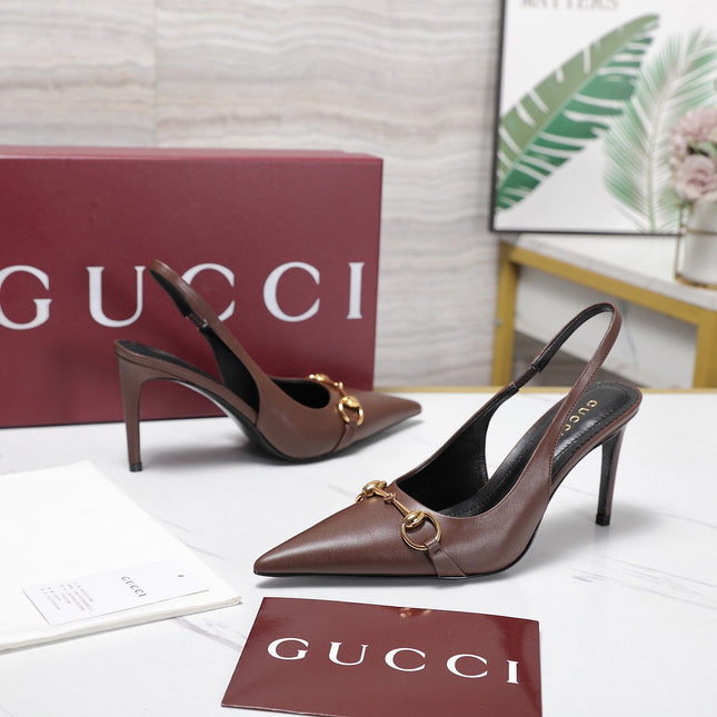 GUCCI 26S SLINGBACK PUMPS 85 MM IN DARK BROWN CALFSKIN