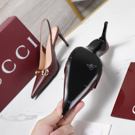 GUCCI 26S SLINGBACK PUMPS 85 MM IN BURGUNDY CALFSKIN