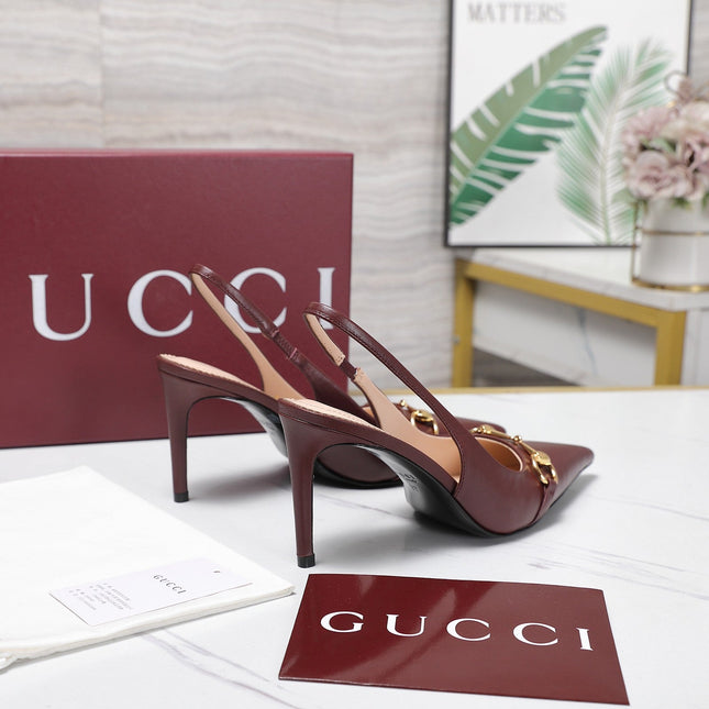 GUCCI 26S SLINGBACK PUMPS 85 MM IN BURGUNDY CALFSKIN