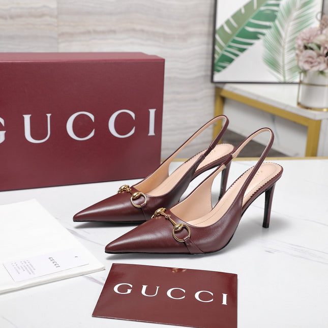 GUCCI 26S SLINGBACK PUMPS 85 MM IN BURGUNDY CALFSKIN