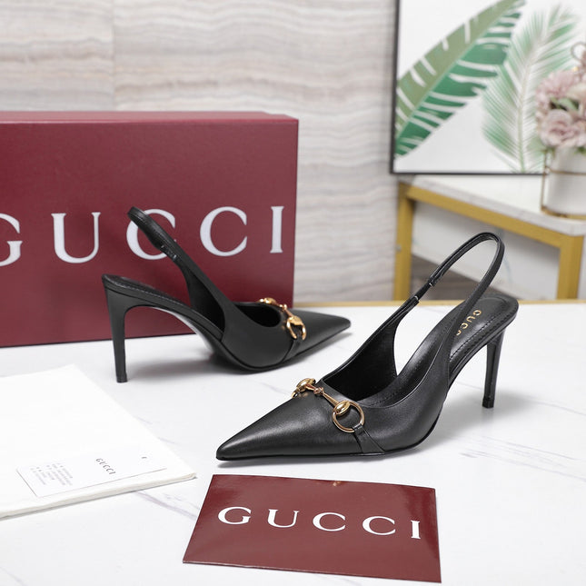 GUCCI 26S SLINGBACK PUMPS 85 MM IN BLACK CALFSKIN
