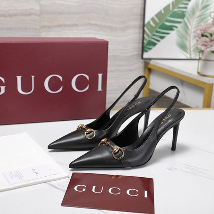 GUCCI 26S SLINGBACK PUMPS 85 MM IN BLACK CALFSKIN