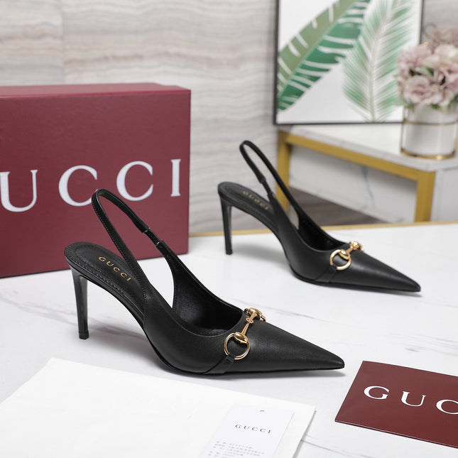 GUCCI 26S SLINGBACK PUMPS 85 MM IN BLACK CALFSKIN