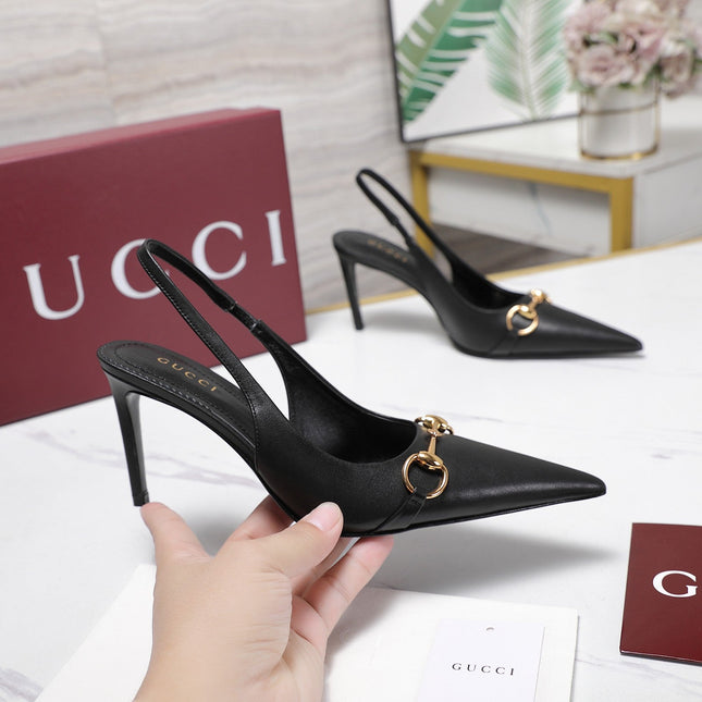 GUCCI 26S SLINGBACK PUMPS 85 MM IN BLACK CALFSKIN