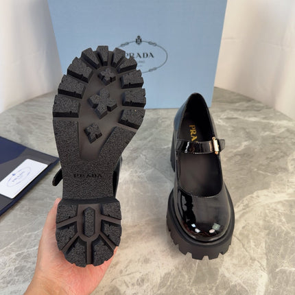 PRADA 26S MARY JANE PUMPS 85 MM IN BLACK PATENT CALFSKIN