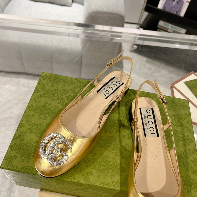 METALIC SLINGBACK FLATS IN GOLD CALFSKIN