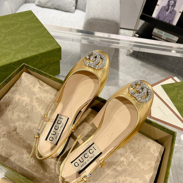 METALIC SLINGBACK FLATS IN GOLD CALFSKIN