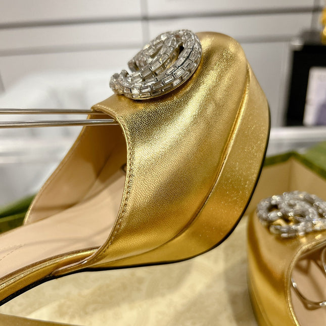 HIGH SANDAL SQUARE HEEL 12 CM IN GOLD CALFSKIN