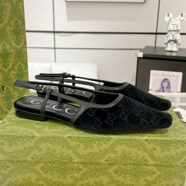SLINGBACK FLATS IN BLACK VELVET